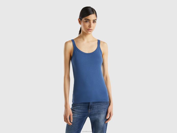 camiseta sin mangas azul de puro algodón NHBF3932 azul mujer Benetton