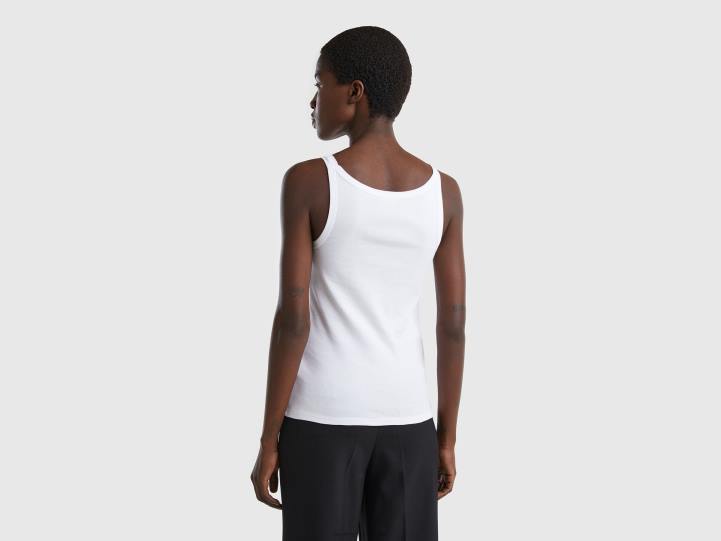 camiseta sin mangas blanca de puro algodón NHBF3900 blanco mujer Benetton
