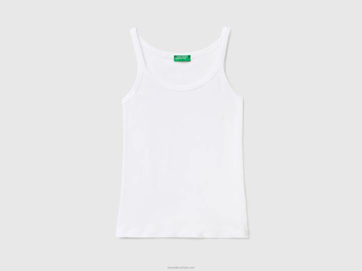 camiseta sin mangas blanca de puro algodón NHBF3900 blanco mujer Benetton