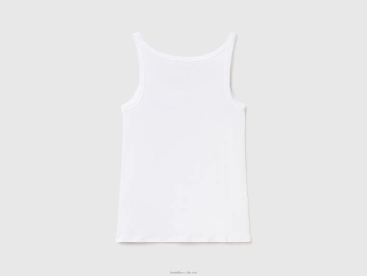 camiseta sin mangas blanca de puro algodón NHBF3900 blanco mujer Benetton