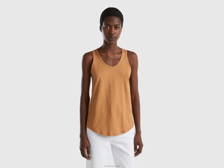 camiseta sin mangas de algodón ligero NHBF312 beige mujer Benetton