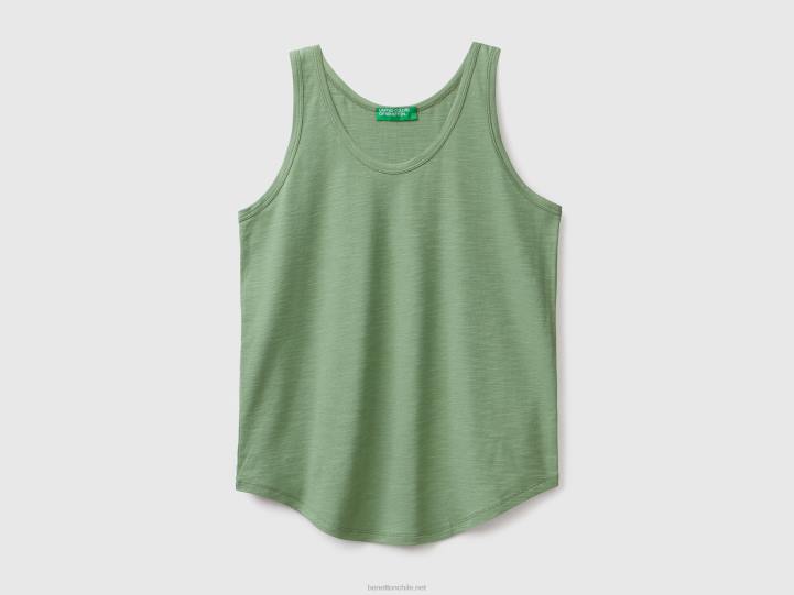 camiseta sin mangas de algodón ligero NHBF3883 verde mujer Benetton