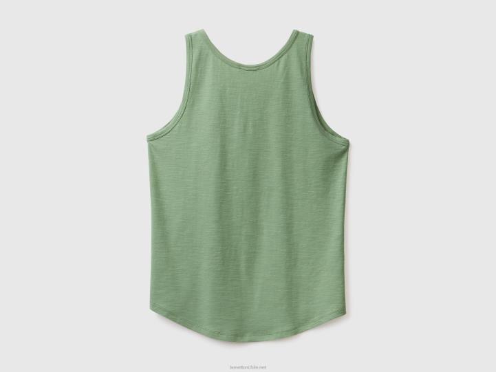 camiseta sin mangas de algodón ligero NHBF3883 verde mujer Benetton