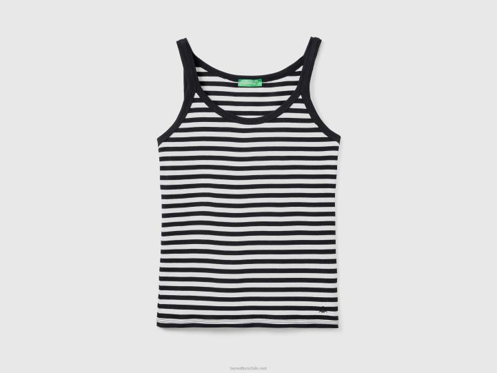 camiseta sin mangas de rayas negras en 100% algodón NHBF434 negro mujer Benetton