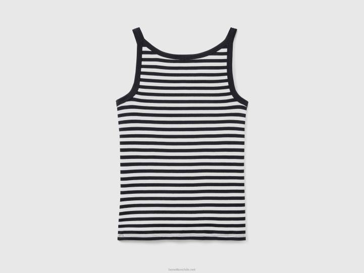 camiseta sin mangas de rayas negras en 100% algodón NHBF434 negro mujer Benetton