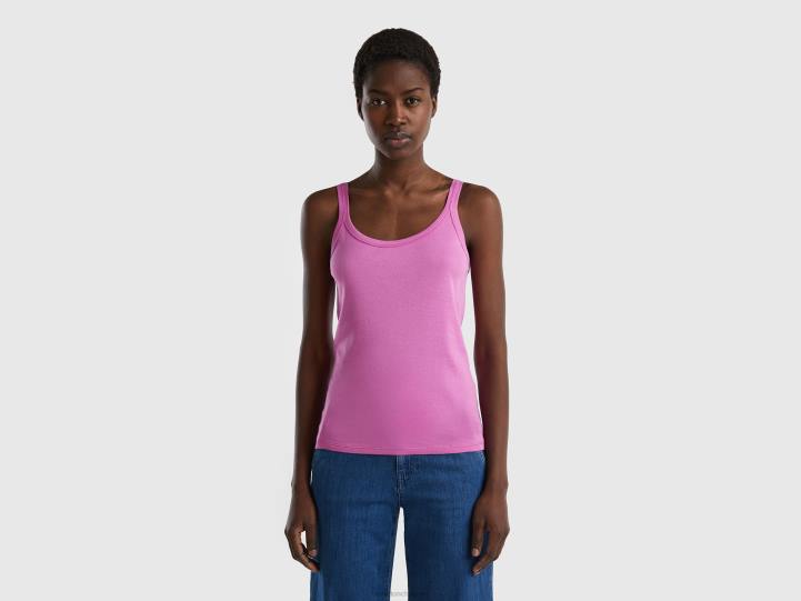 camiseta sin mangas rosa de puro algodón NHBF3815 rosa mujer Benetton
