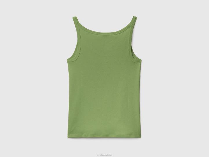 camiseta sin mangas verde de puro algodón NHBF3864 verde mujer Benetton