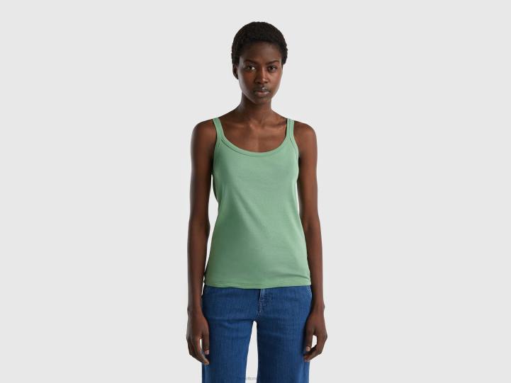 camiseta sin mangas verde de puro algodón NHBF422 verde mujer Benetton