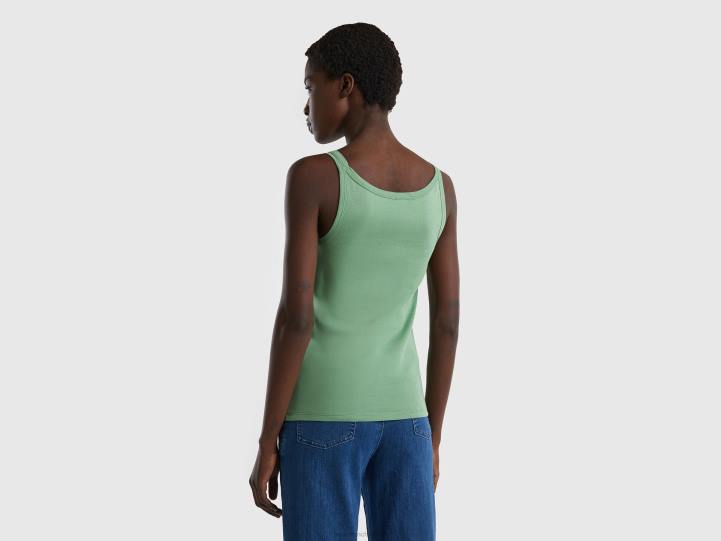 camiseta sin mangas verde de puro algodón NHBF422 verde mujer Benetton