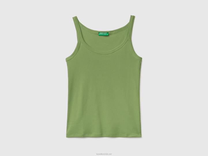 camiseta sin mangas verde de puro algodón NHBF422 verde mujer Benetton