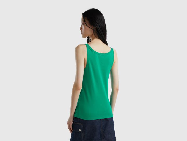 camiseta sin mangas verde de puro algodón NHBF472 verde mujer Benetton