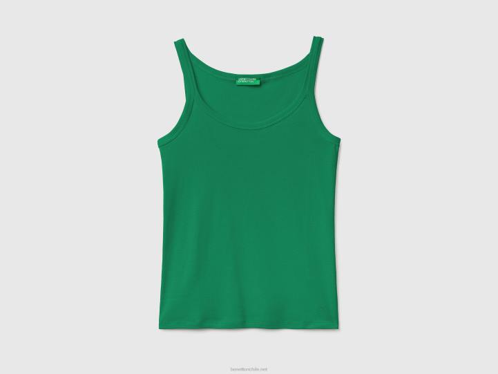 camiseta sin mangas verde de puro algodón NHBF472 verde mujer Benetton