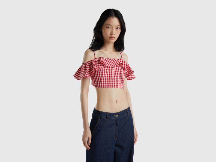 crop top vichy con volantes NHBF361 rojo mujer Benetton