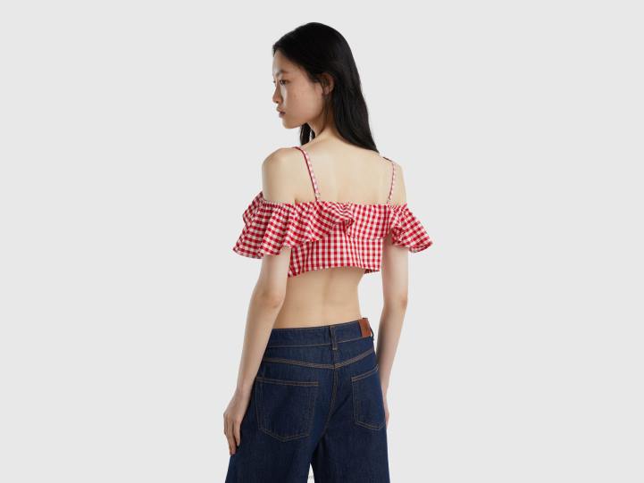 crop top vichy con volantes NHBF361 rojo mujer Benetton
