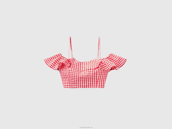 crop top vichy con volantes NHBF3788 rojo mujer Benetton