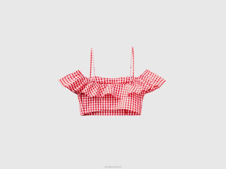 crop top vichy con volantes NHBF3788 rojo mujer Benetton