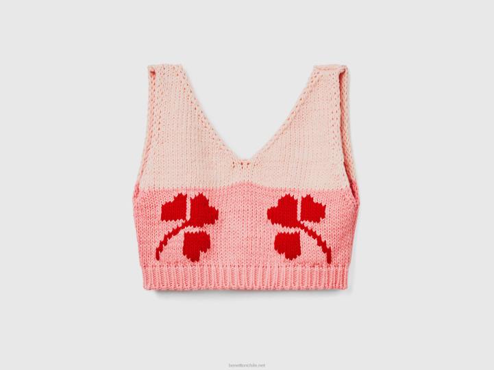 top corto rosa con incrustaciones florales NHBF409 rosa mujer Benetton