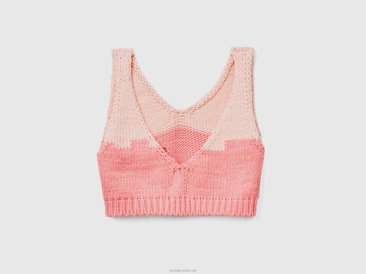 top corto rosa con incrustaciones florales NHBF409 rosa mujer Benetton