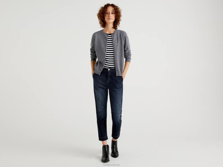 Cárdigan gris con cuello redondo de pura lana merino NHBF183 gris mujer Benetton