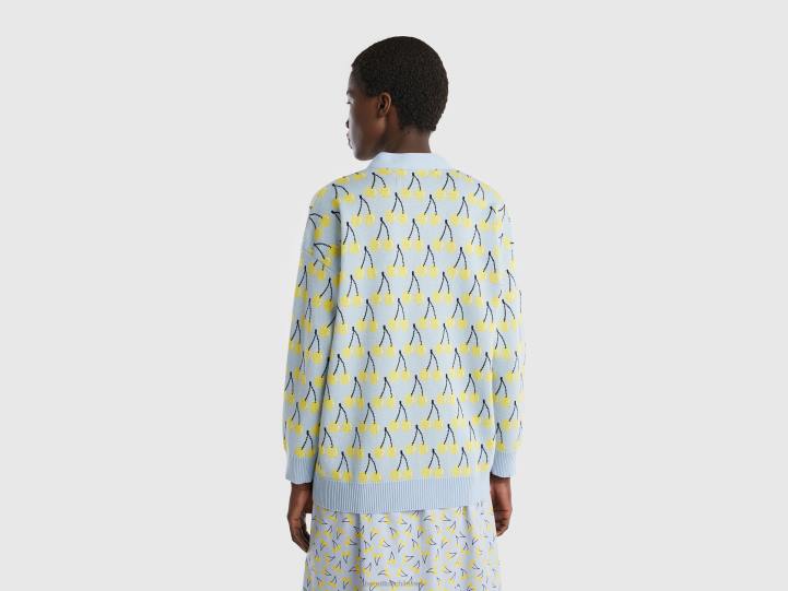 cárdigan azul cielo con estampado de cerezas NHBF3614 cielo azul mujer Benetton