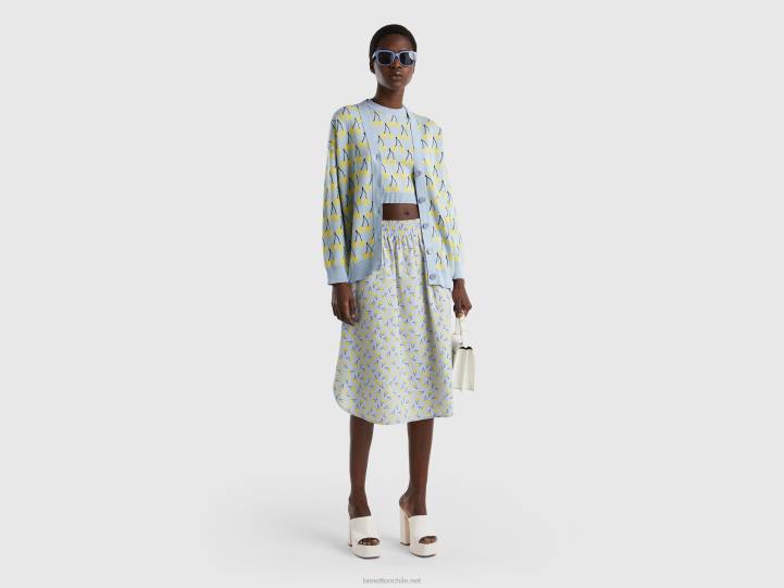 cárdigan azul cielo con estampado de cerezas NHBF3614 cielo azul mujer Benetton