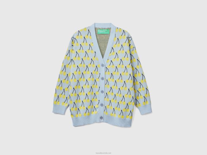 cárdigan azul cielo con estampado de cerezas NHBF3614 cielo azul mujer Benetton