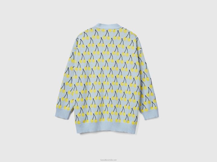 cárdigan azul cielo con estampado de cerezas NHBF3614 cielo azul mujer Benetton