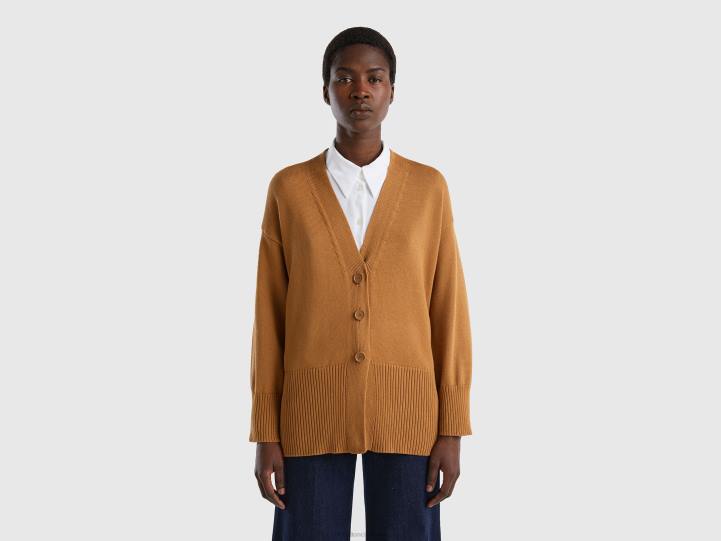 cárdigan beige de algodón tricot NHBF105 beige mujer Benetton