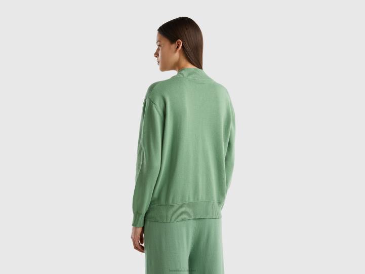 cárdigan boxy fit con cremallera NHBF3613 verde mujer Benetton