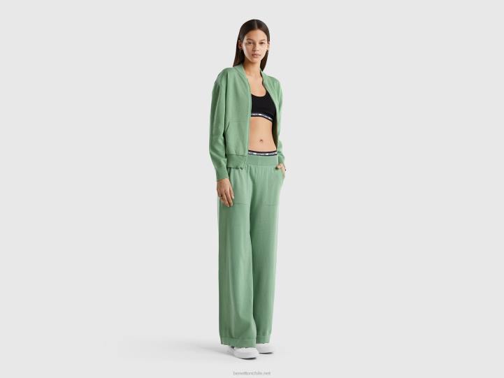 cárdigan boxy fit con cremallera NHBF3613 verde mujer Benetton