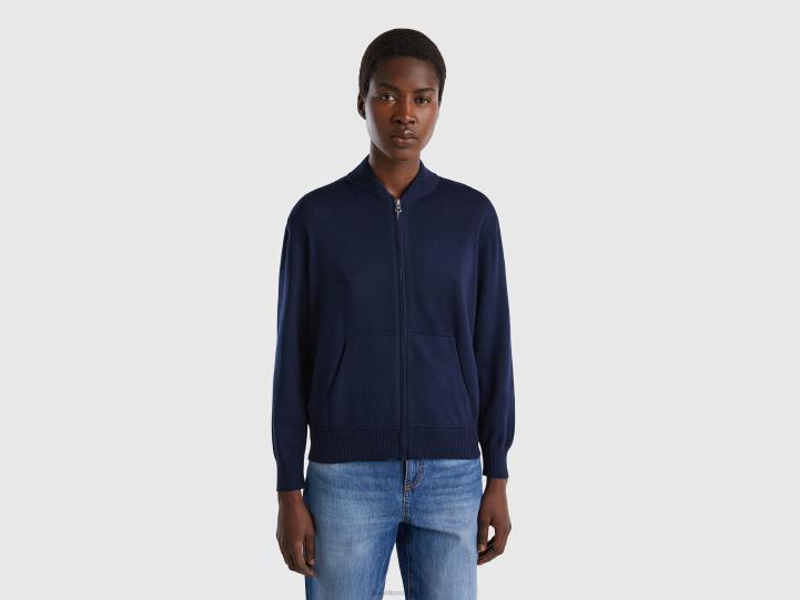 cárdigan boxy fit con cremallera NHBF49 azul oscuro mujer Benetton