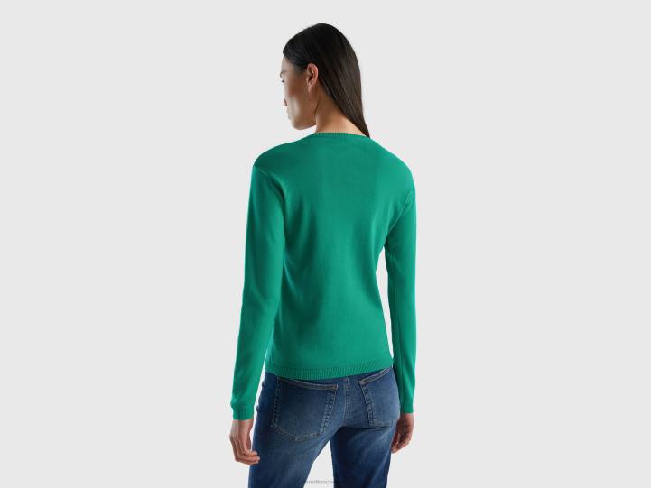 cárdigan con cuello redondo de puro algodón NHBF161 verde mujer Benetton