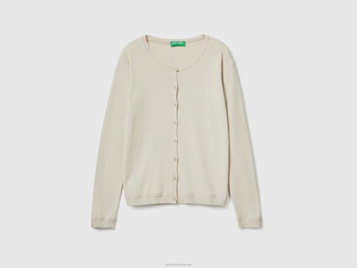 cárdigan con cuello redondo de puro algodón NHBF211 beige mujer Benetton