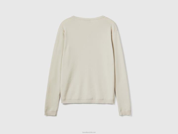 cárdigan con cuello redondo de puro algodón NHBF211 beige mujer Benetton