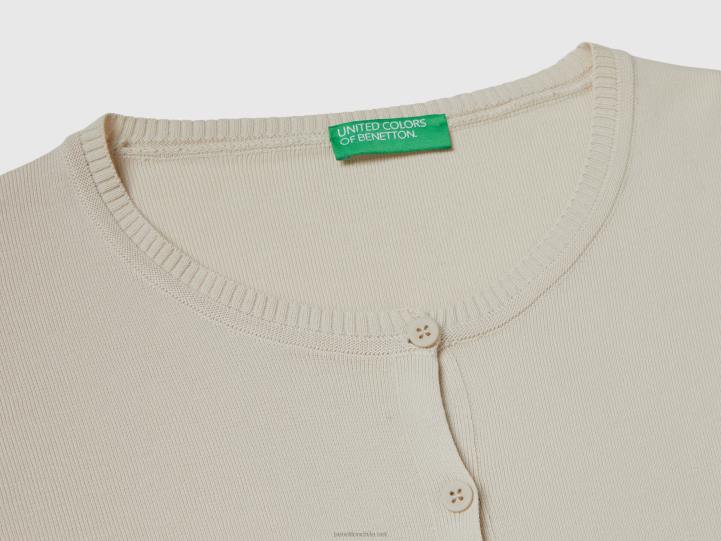 cárdigan con cuello redondo de puro algodón NHBF211 beige mujer Benetton