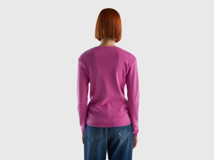 cárdigan con cuello redondo de puro algodón NHBF3497 rosa mujer Benetton