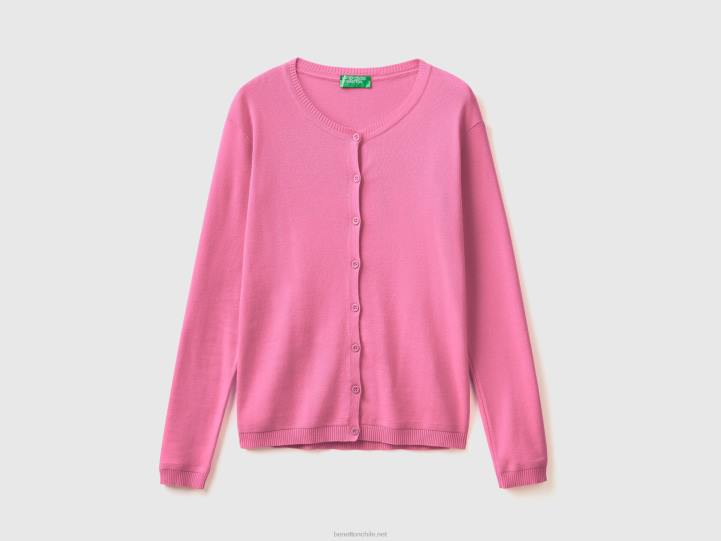 cárdigan con cuello redondo de puro algodón NHBF3497 rosa mujer Benetton