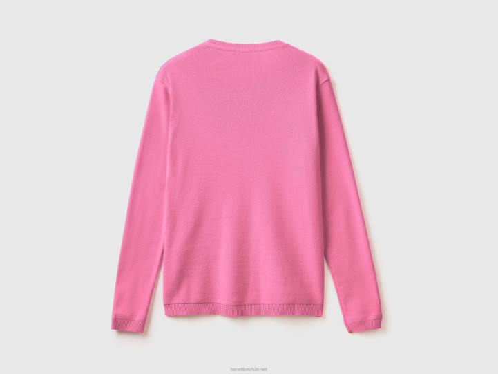 cárdigan con cuello redondo de puro algodón NHBF3497 rosa mujer Benetton
