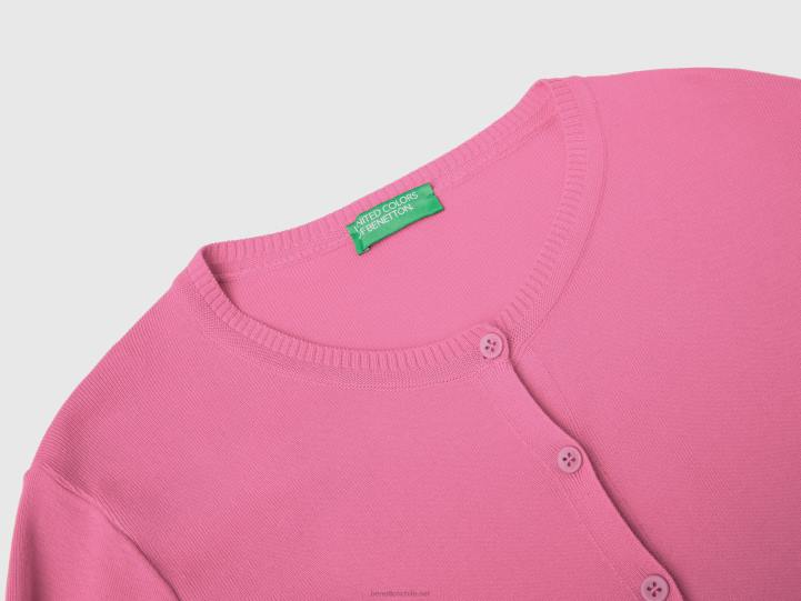cárdigan con cuello redondo de puro algodón NHBF3497 rosa mujer Benetton