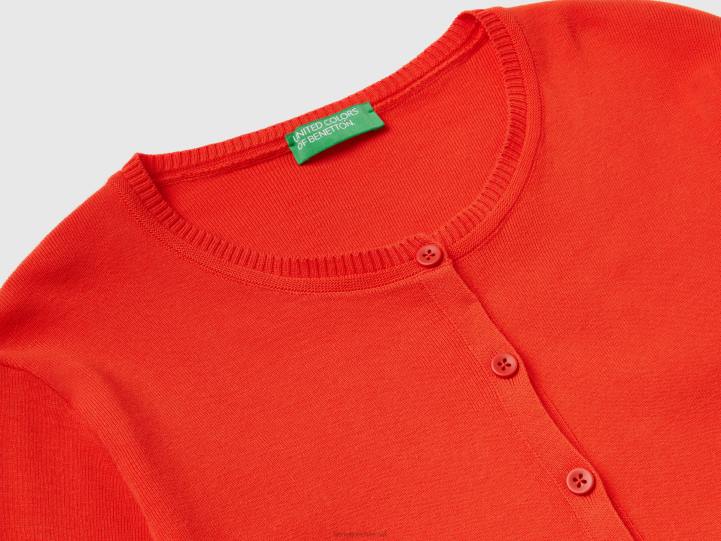 cárdigan con cuello redondo de puro algodón NHBF3598 rojo mujer Benetton