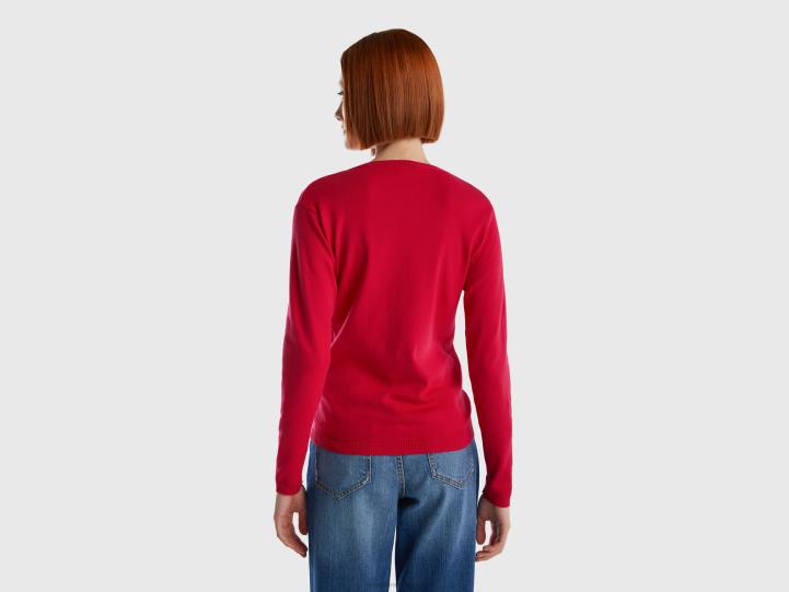 cárdigan con cuello redondo de puro algodón NHBF3600 fucsia mujer Benetton