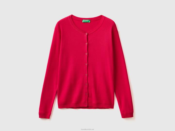 cárdigan con cuello redondo de puro algodón NHBF3600 fucsia mujer Benetton