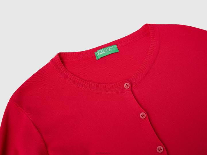 cárdigan con cuello redondo de puro algodón NHBF3600 fucsia mujer Benetton