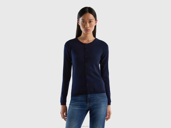 cárdigan con cuello redondo de puro algodón NHBF3652 azul oscuro mujer Benetton