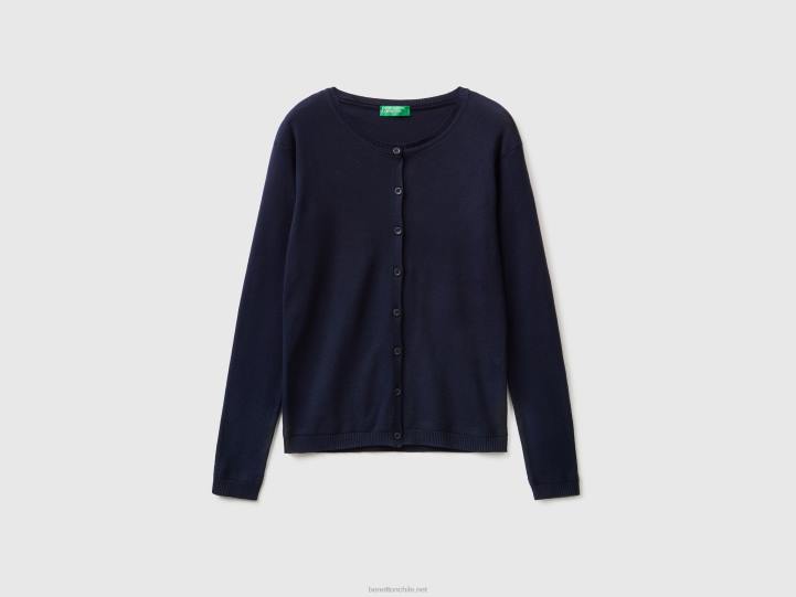 cárdigan con cuello redondo de puro algodón NHBF3652 azul oscuro mujer Benetton