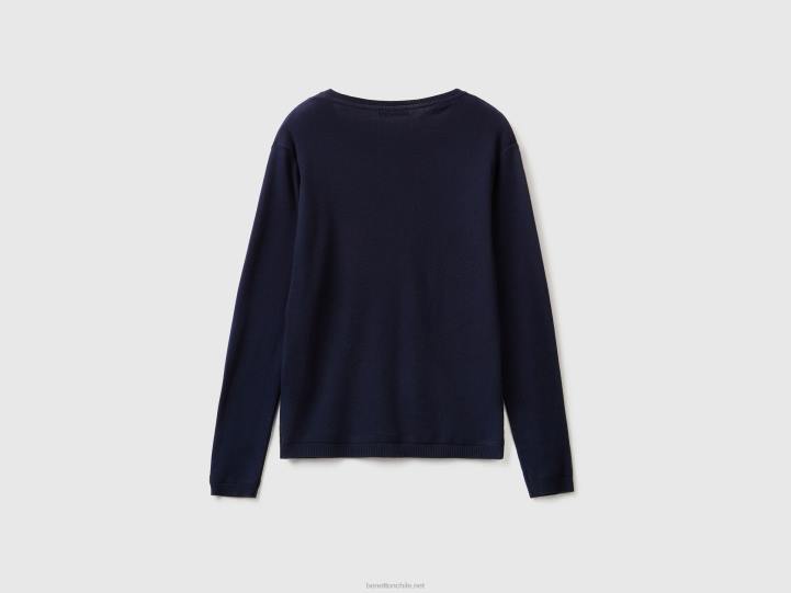 cárdigan con cuello redondo de puro algodón NHBF3652 azul oscuro mujer Benetton