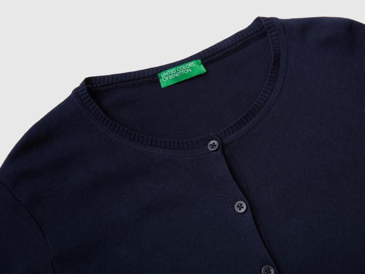 cárdigan con cuello redondo de puro algodón NHBF3652 azul oscuro mujer Benetton