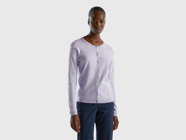 cárdigan con cuello redondo de puro algodón NHBF94 lila mujer Benetton