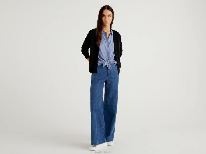 cárdigan negro con cuello de pico en pura lana merino NHBF3700 negro mujer Benetton