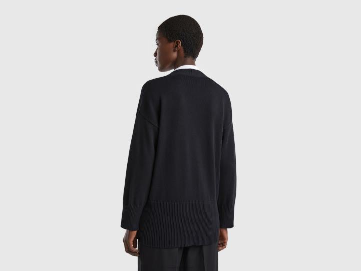 cárdigan negro de algodón tricot NHBF74 negro mujer Benetton